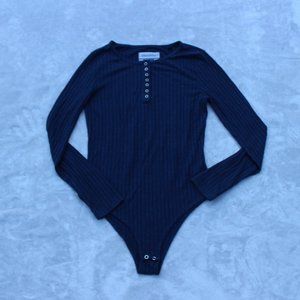 superdry button through front ribbed body suit